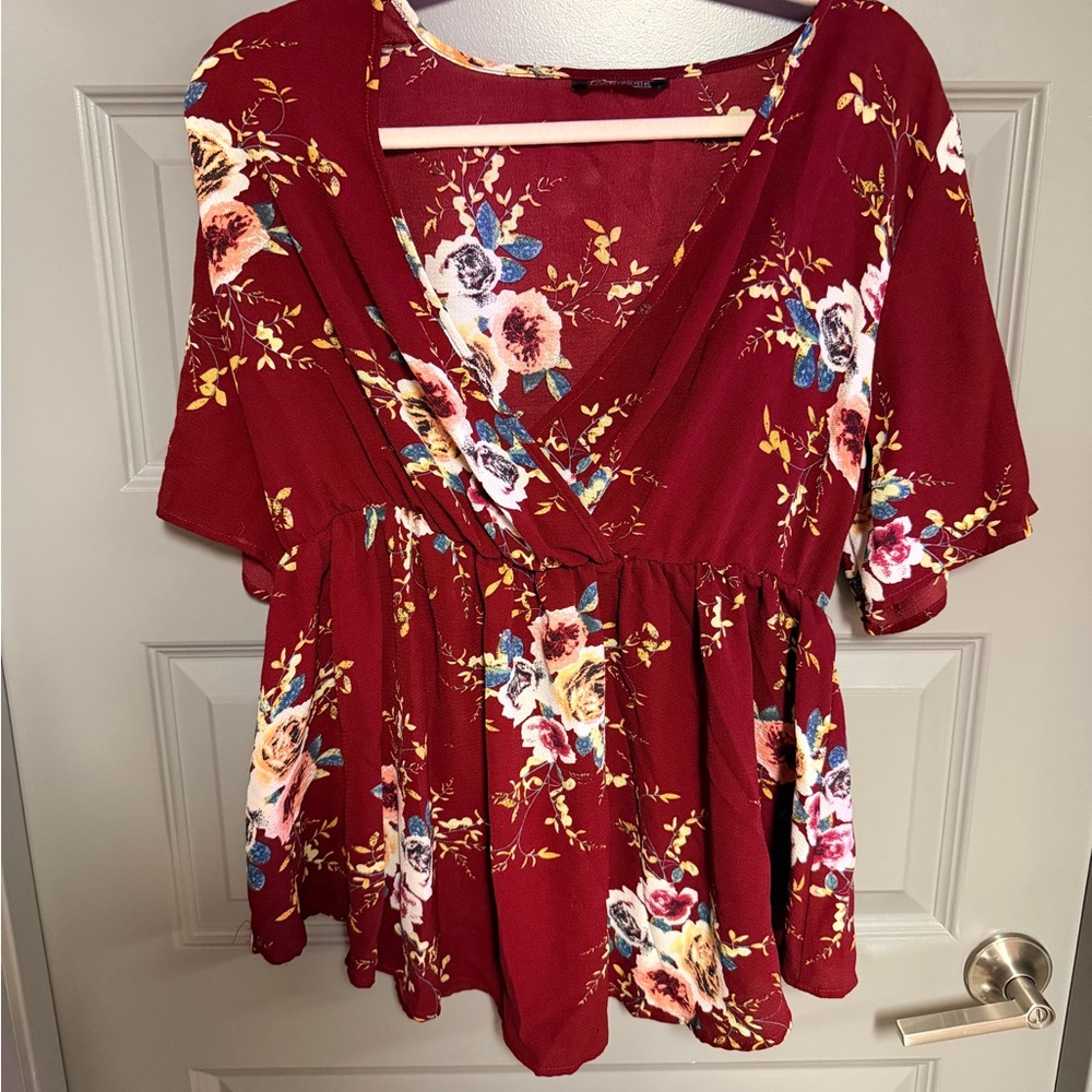 BloomChic Burgundy Floral Blouse